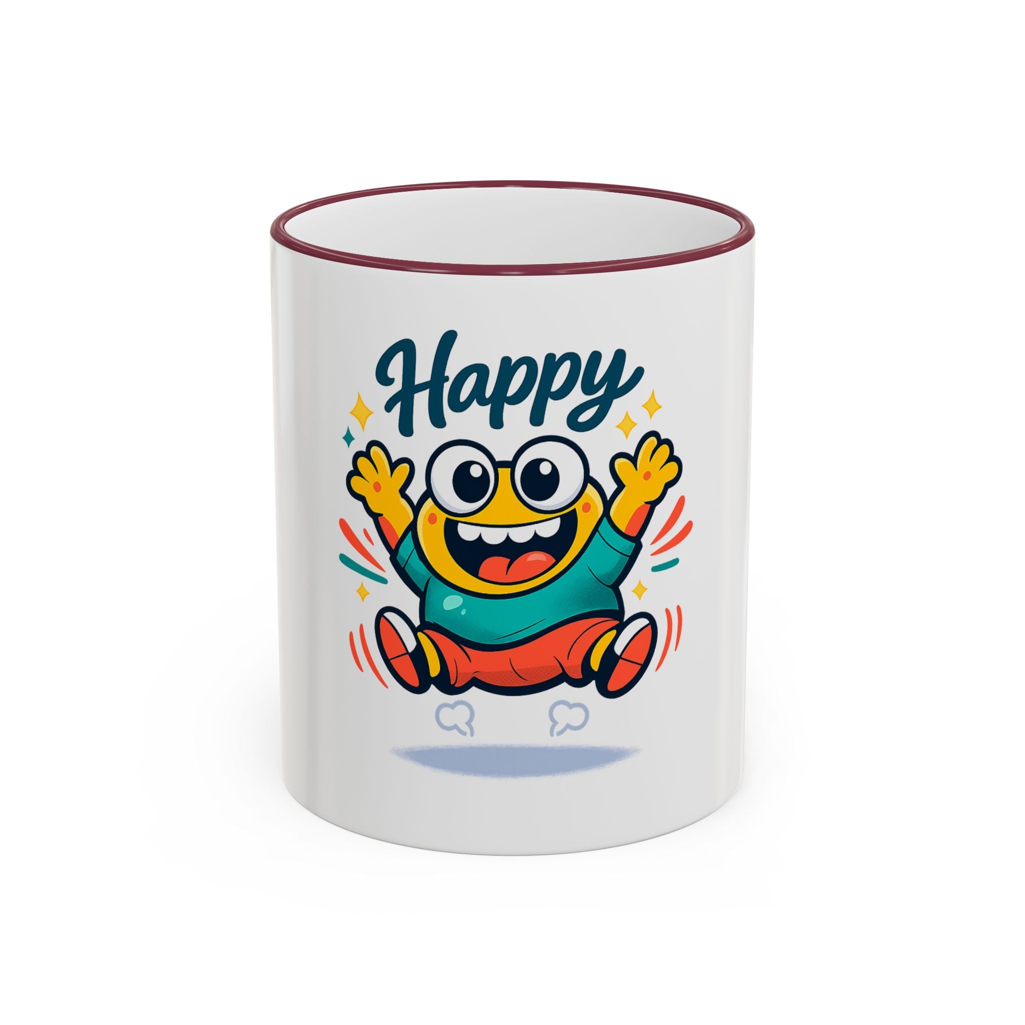 Happy Monster Accent Rim Mug – Cheerful Cute Cartoon Coffee Cup (11oz/15oz)