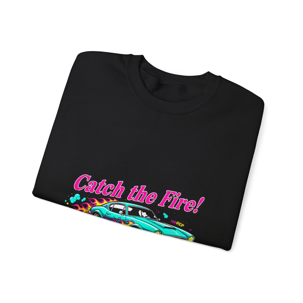 Cartoon Dragster Flames Sweatshirt | Vintage Car Illustration, Racing Flame