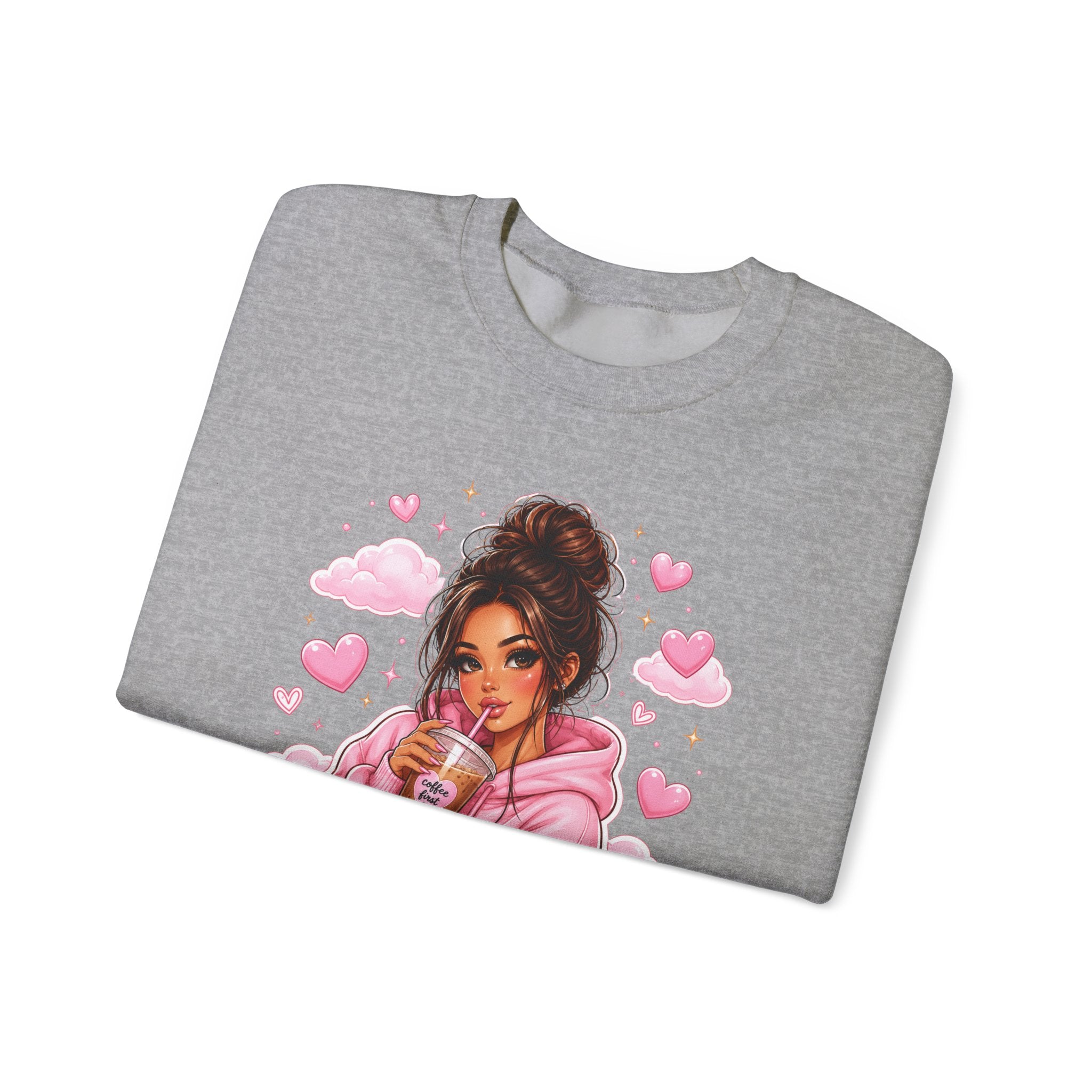 Cozy Pink Heart Girl Crewneck Sweatshirt