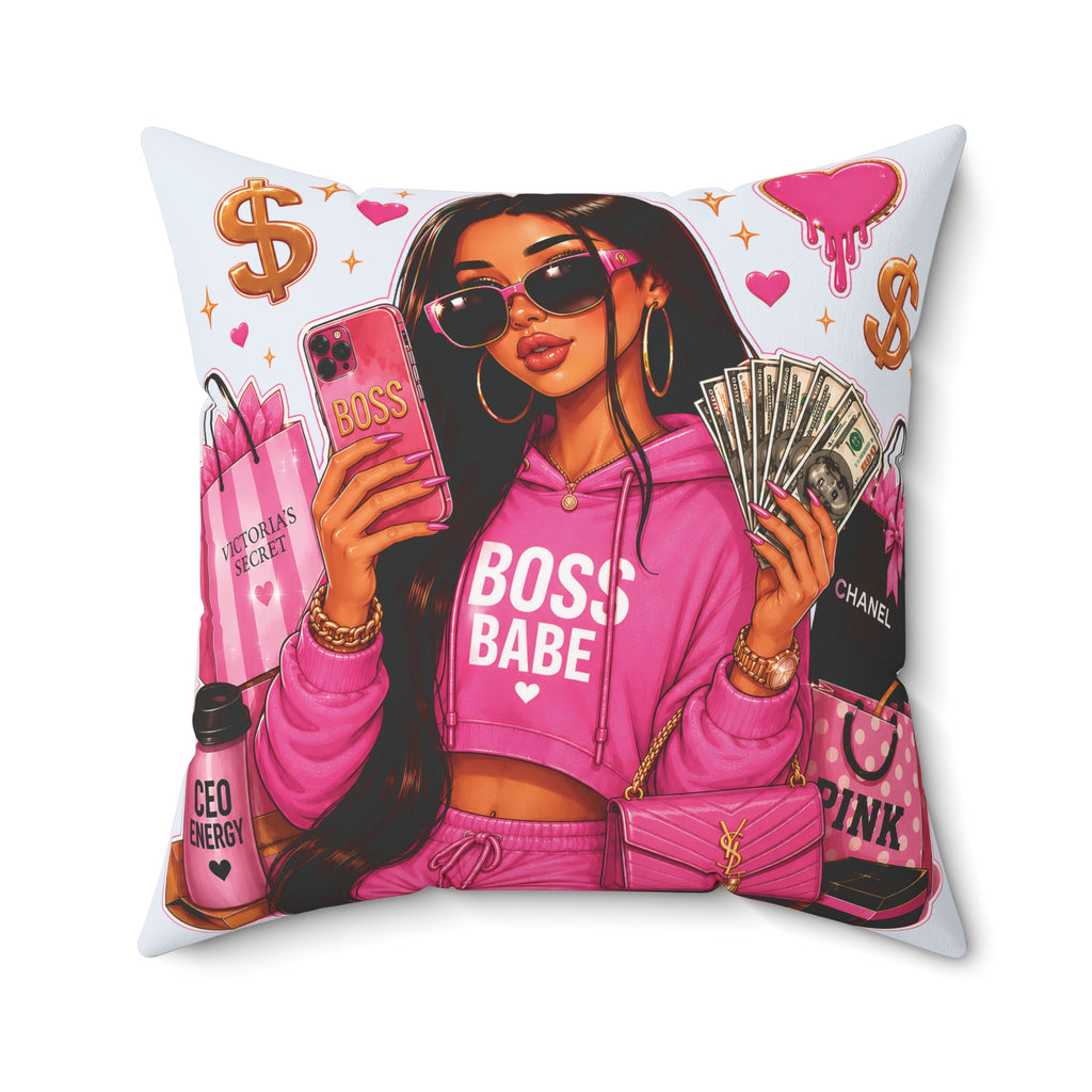 Boss Babe Pink Fashion Pillow — 'BOSS BABE' Square Decorative Cushion (Soft Ice Blue)
