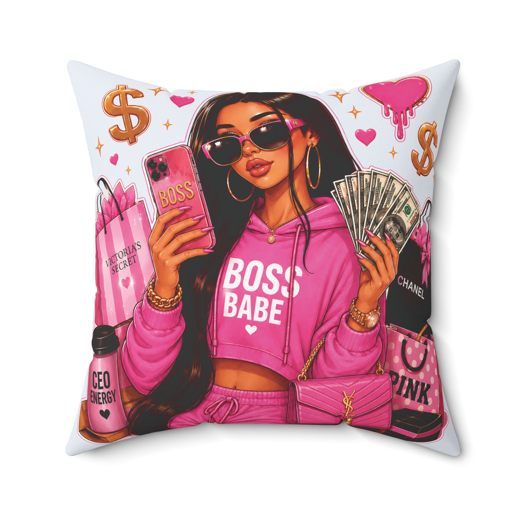 Boss Babe Pink Fashion Pillow — 'BOSS BABE' Square Decorative Cushion (Soft Ice Blue)