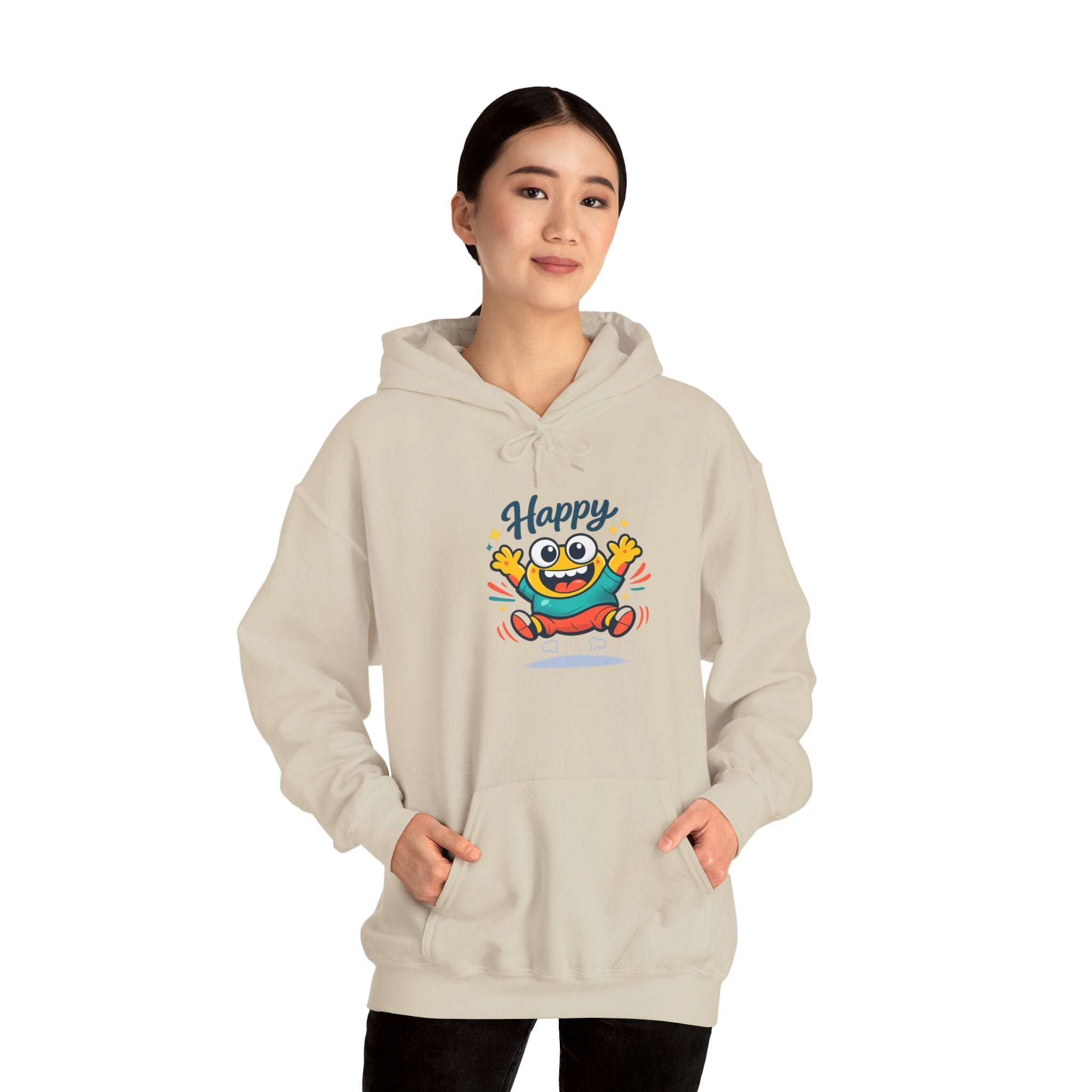 Happy Blob Cartoon Hoodie – Minimal Smiley Graphic Pullover
