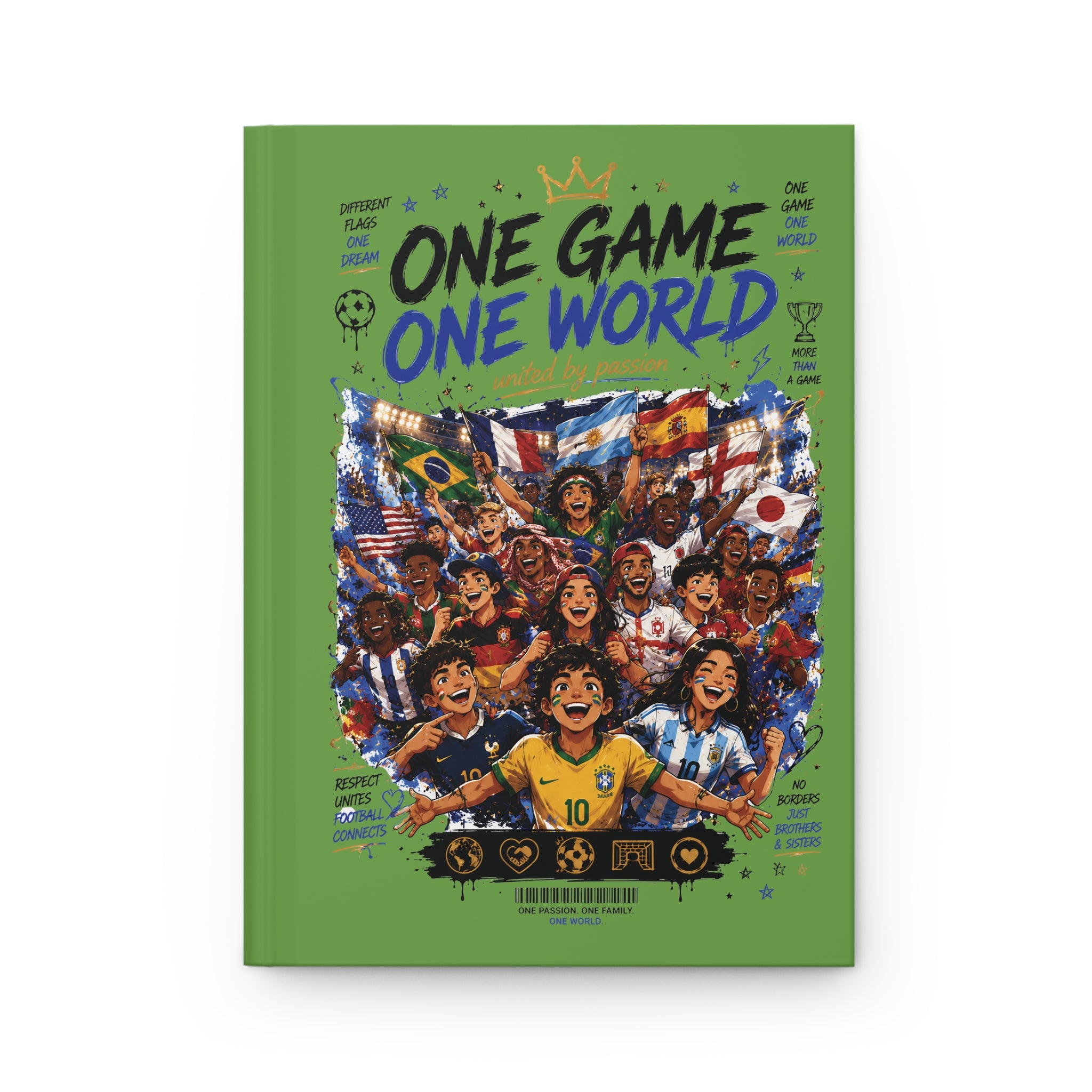 Hardcover Journal — 'One Game One World' Soccer Team Illustration (Personalized Back Number)