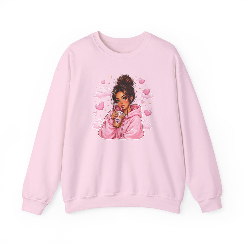 Cozy Pink Heart Girl Crewneck Sweatshirt