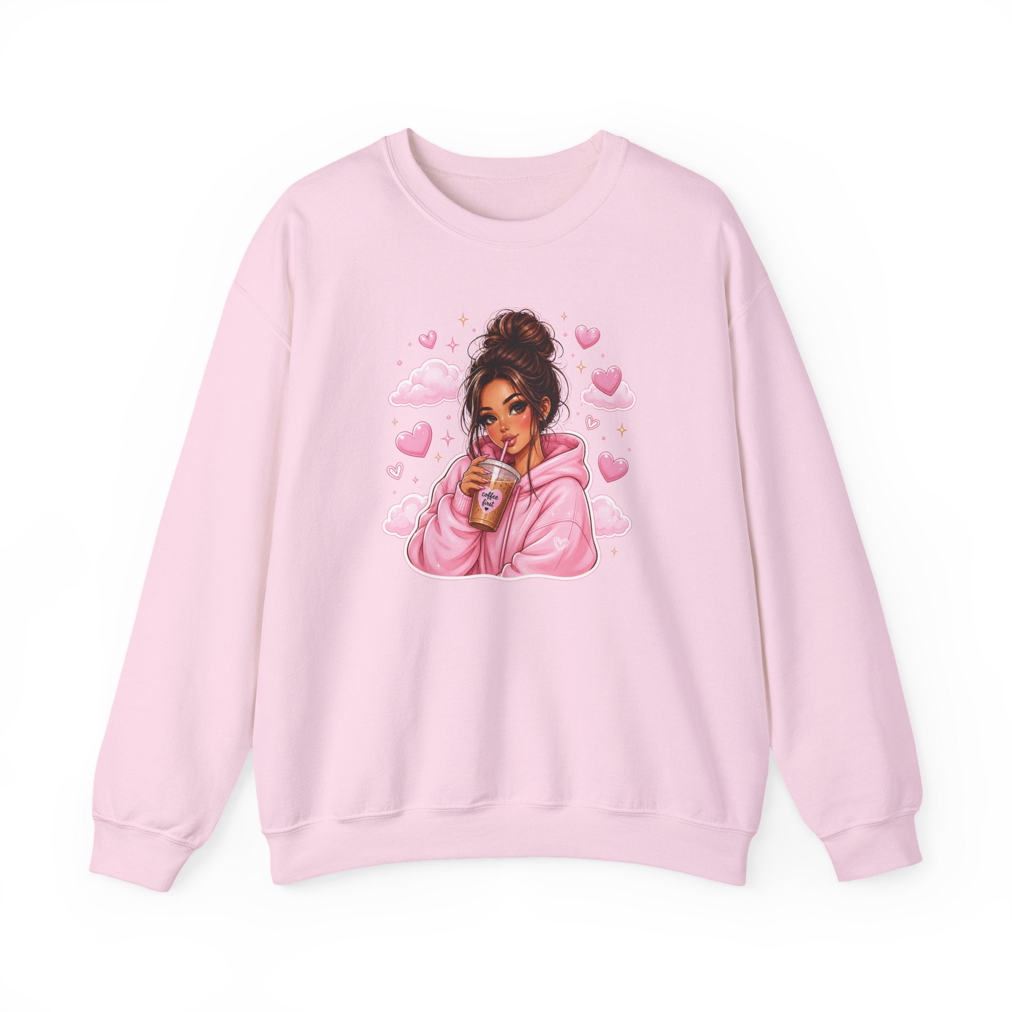 Cozy Pink Heart Girl Crewneck Sweatshirt