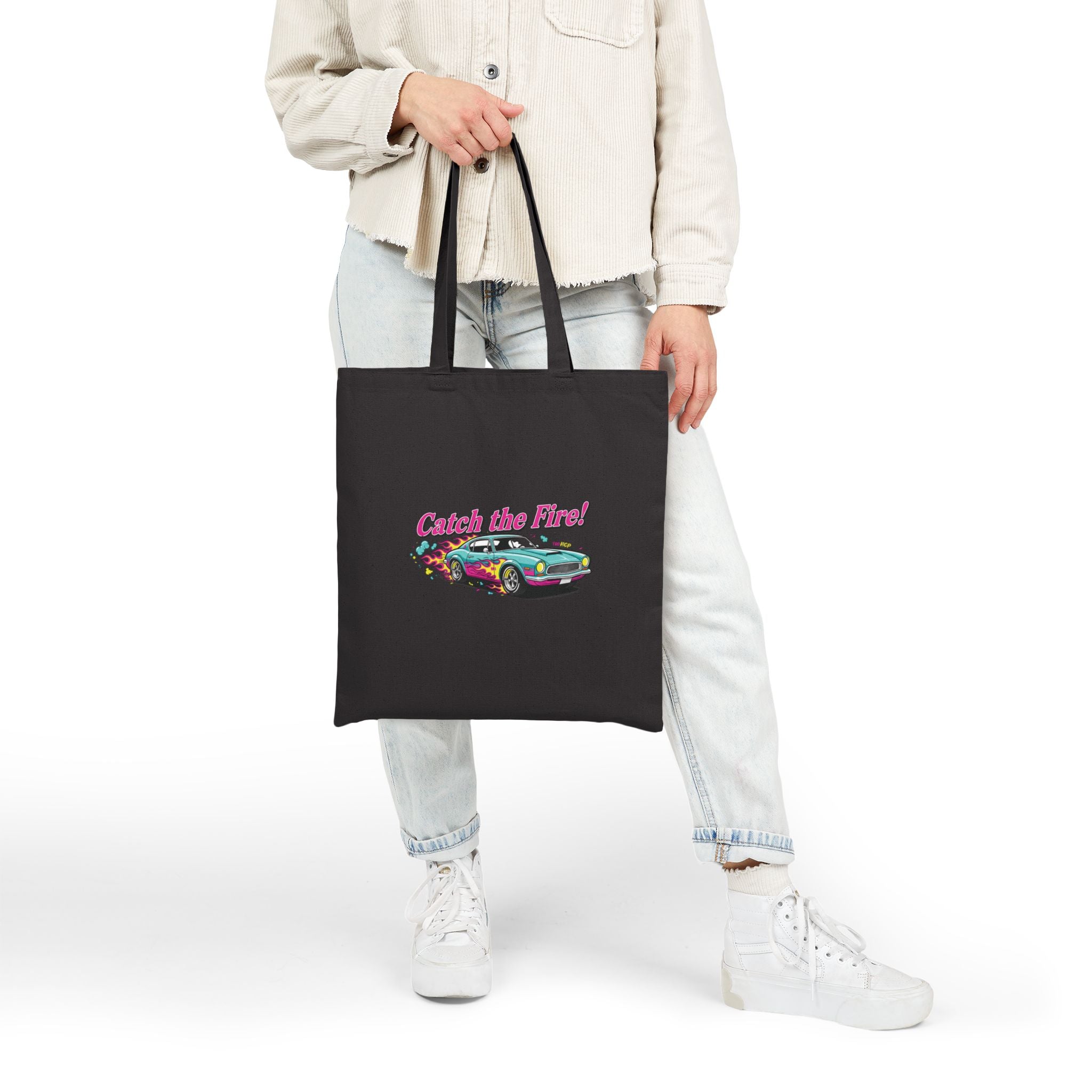 Retro Cartoon Dragster Tote, vintage car illustration | racing flames, 90s nostalgia