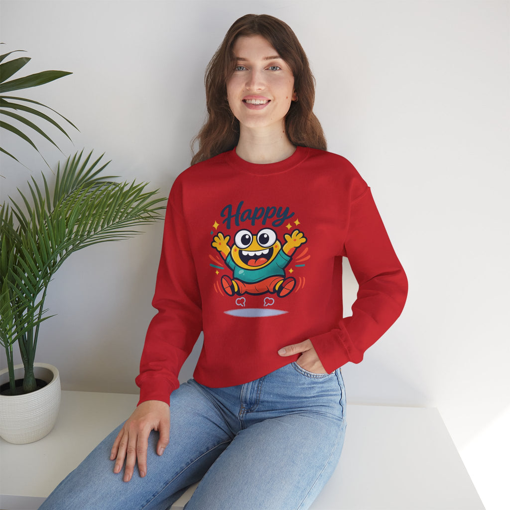 Happy Blob Cartoon Crewneck Sweatshirt | kawaii minimal, thick outline
