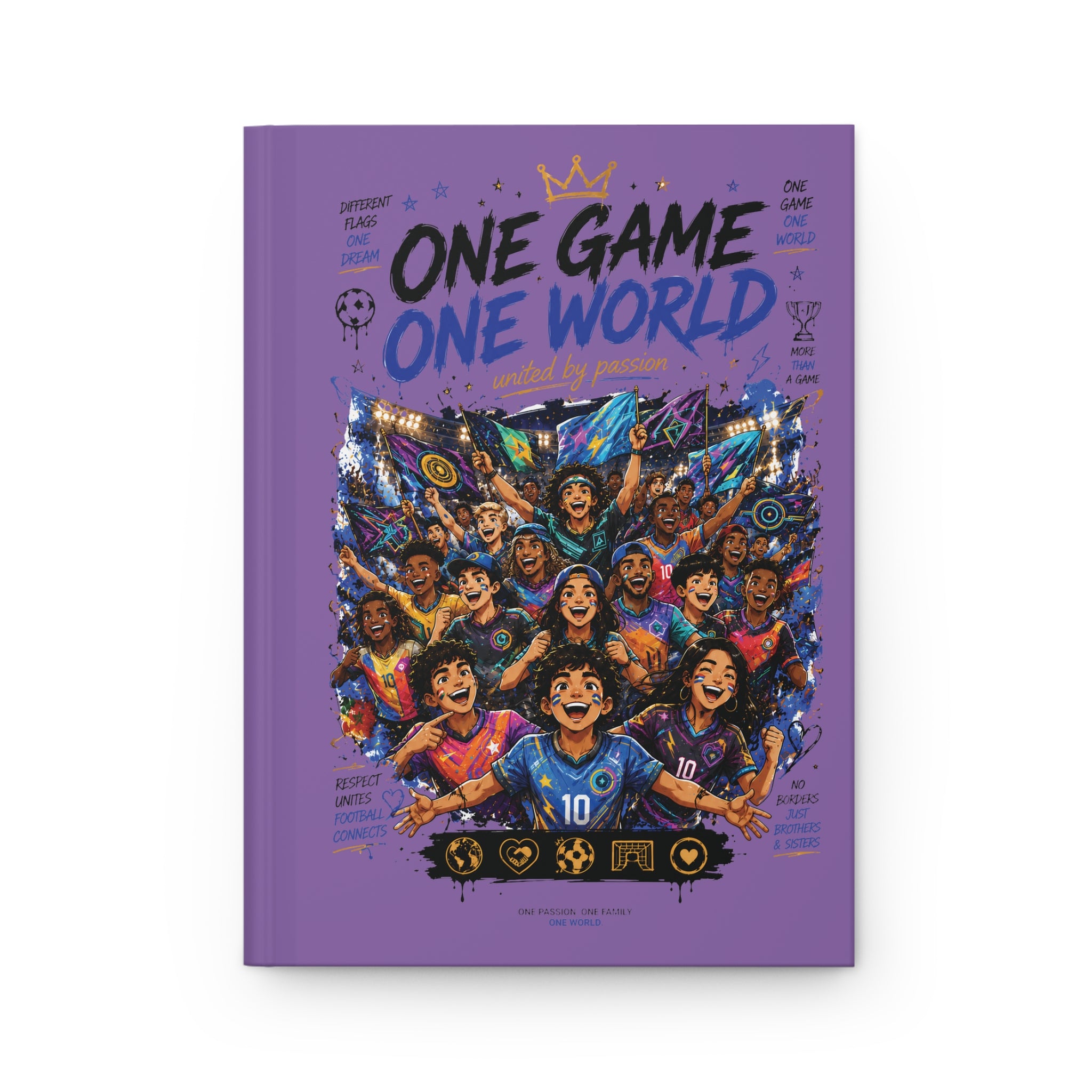 One Game One World Hardcover Journal — Soccer Fan Notebook with Customizable Name & Number