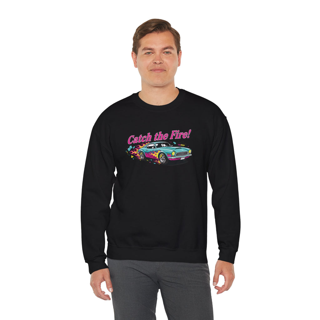 Cartoon Dragster Flames Sweatshirt | Vintage Car Illustration, Racing Flame