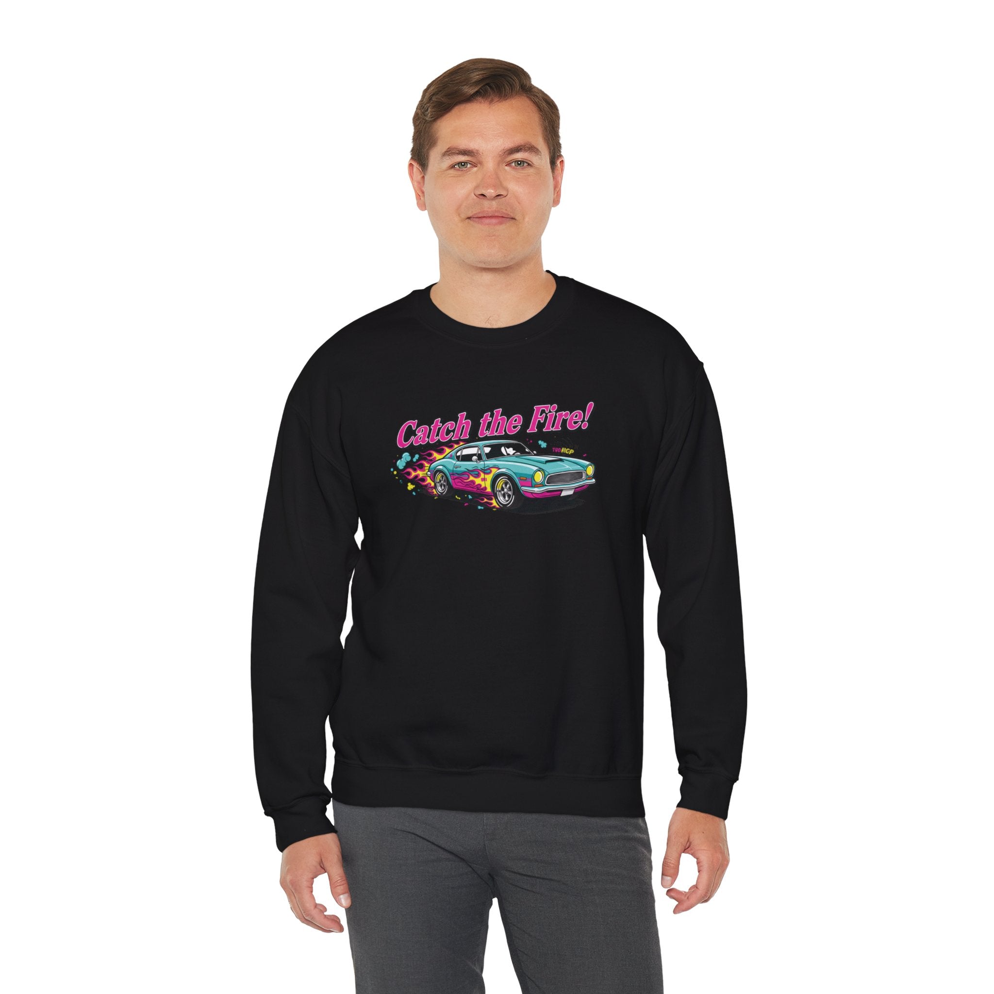 Cartoon Dragster Flames Sweatshirt | Vintage Car Illustration, Racing Flame