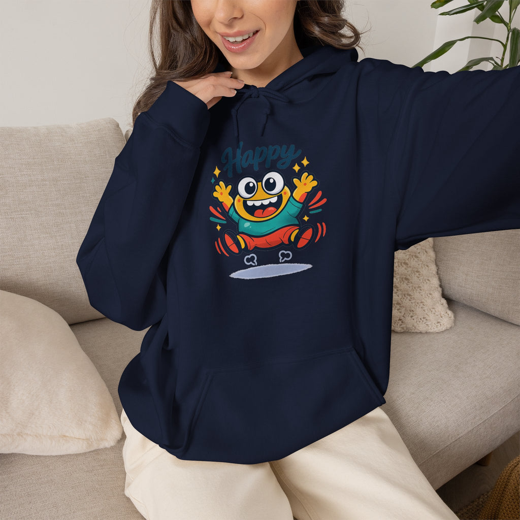Happy Blob Cartoon Hoodie | kawaii minimal, thick outline mood face