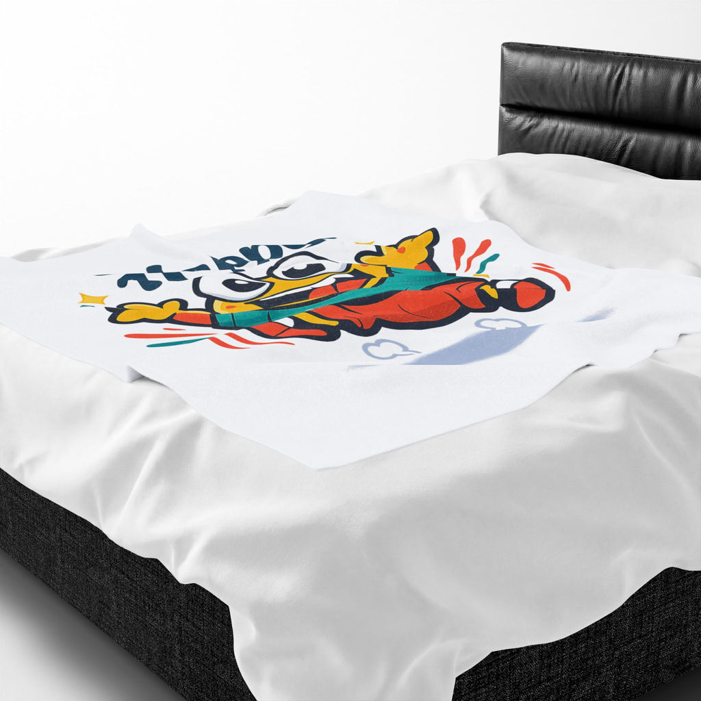 Happy Mood Face Velveteen Plush Blanket | thick outline kawaii cartoon