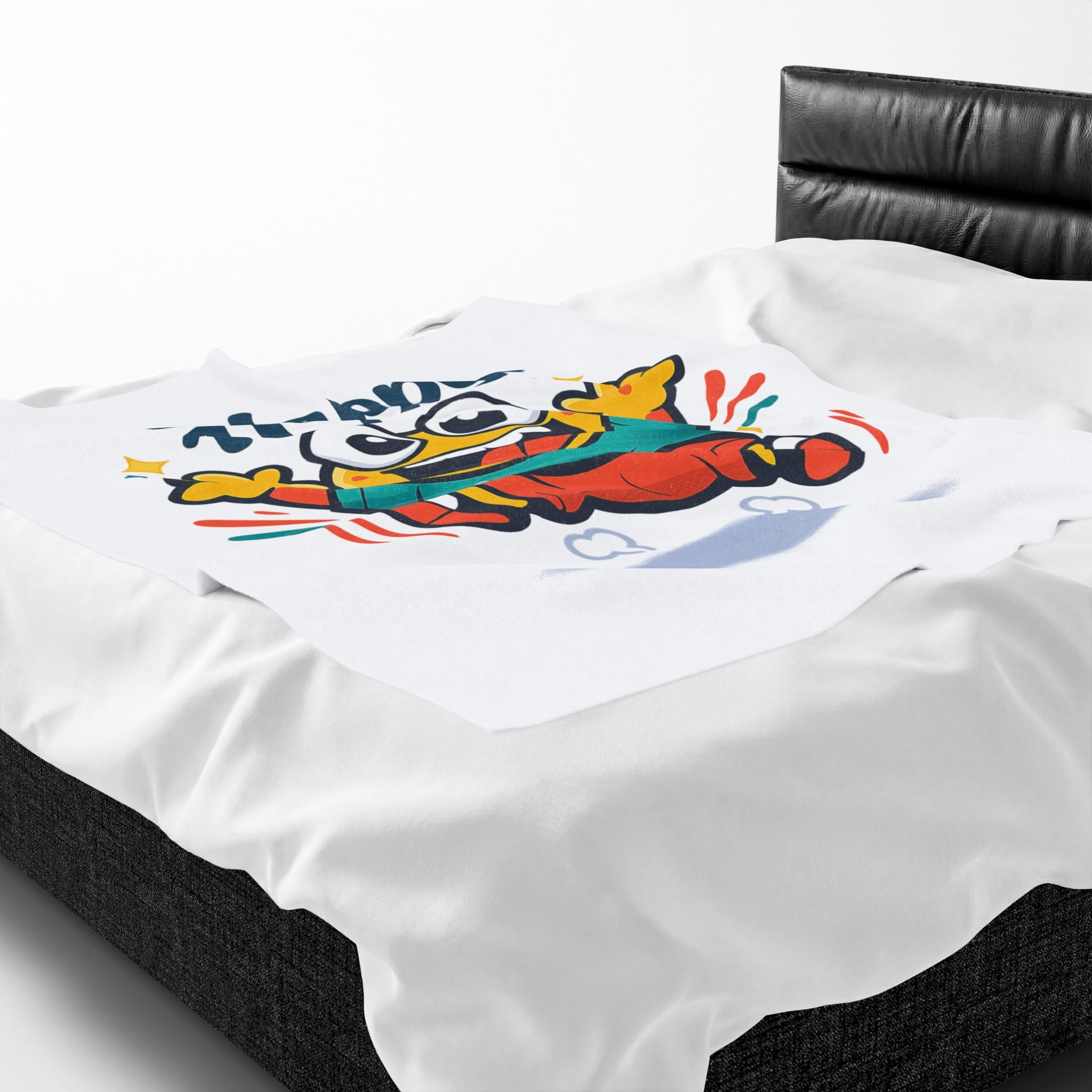 Happy Mood Face Velveteen Plush Blanket | thick outline kawaii cartoon