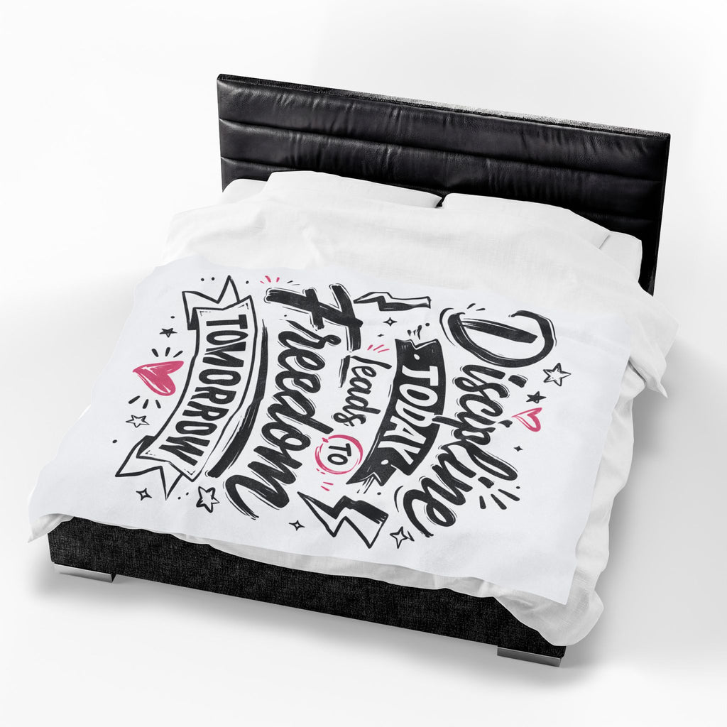 Velveteen Plush Blanket — "Discipline Today Leads to Freedom Tomorrow" Inspirational Throw Blanket