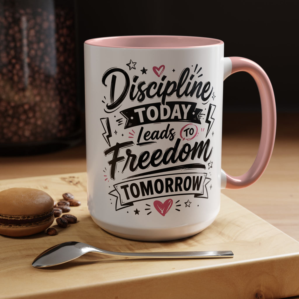 Discipline Today Leads to Freedom Tomorrow Accent Coffee Mug — Motivational Inspirational Quote