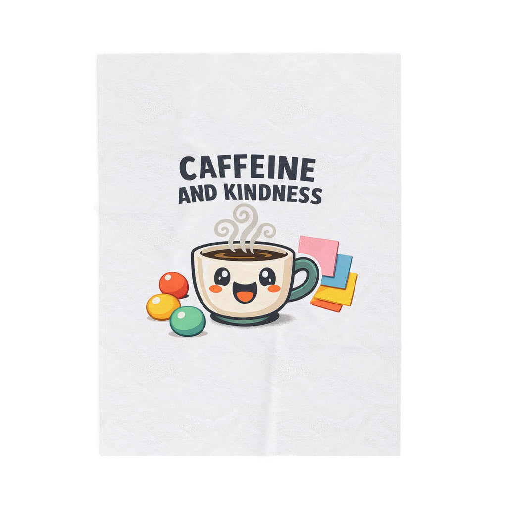 Caffeine and Kindness Velveteen Blanket - Cozy Coffee-Themed Throw