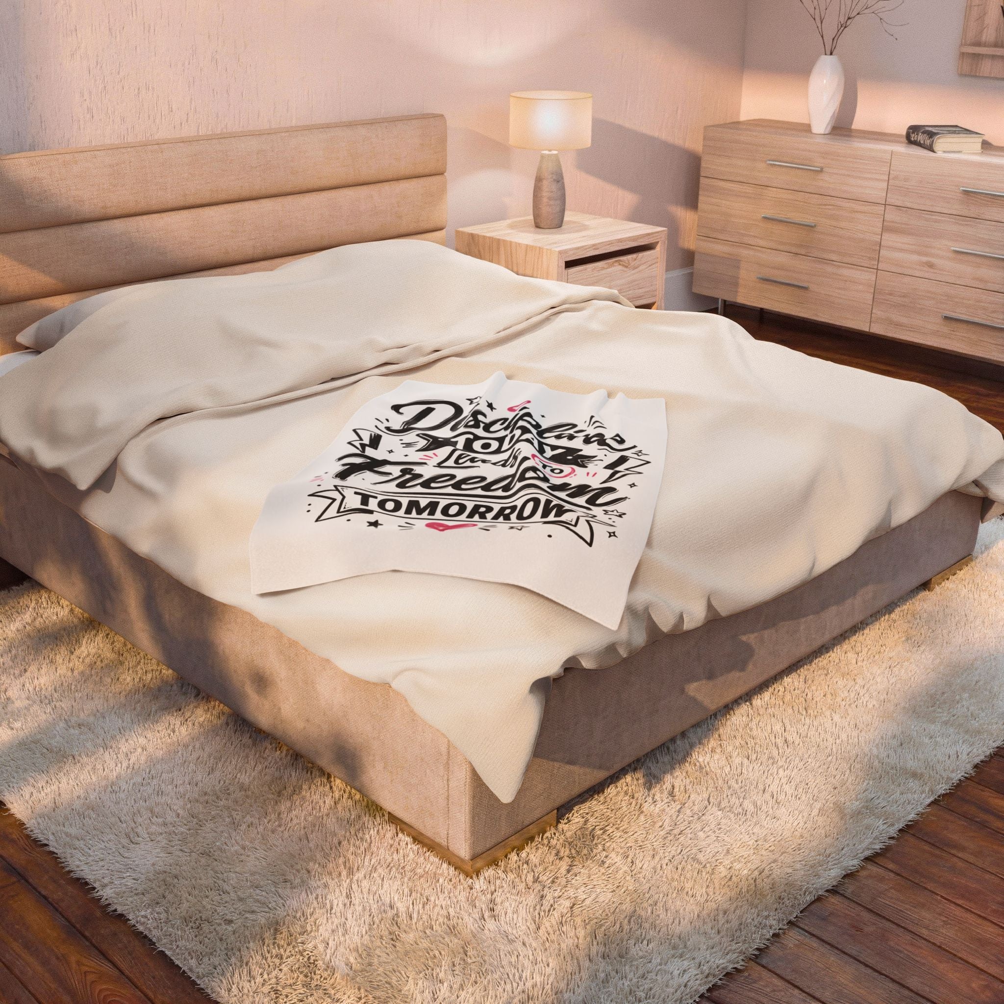 Velveteen Plush Blanket — "Discipline Today Leads to Freedom Tomorrow" Inspirational Throw Blanket