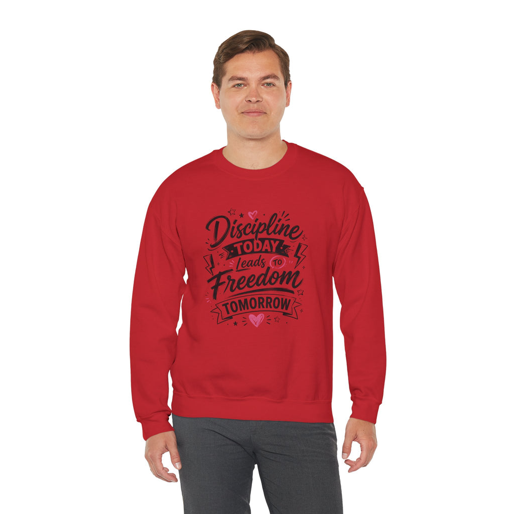 Crewneck Sweatshirt — "Discipline Today Leads to Freedom Tomorrow" Motivational Graphic