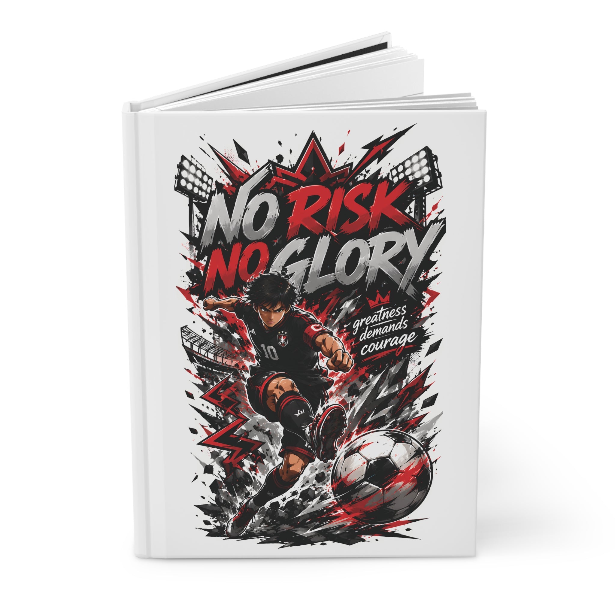 Soccer Journal — "No Risk, No Glory" Motivational Hardcover Notebook