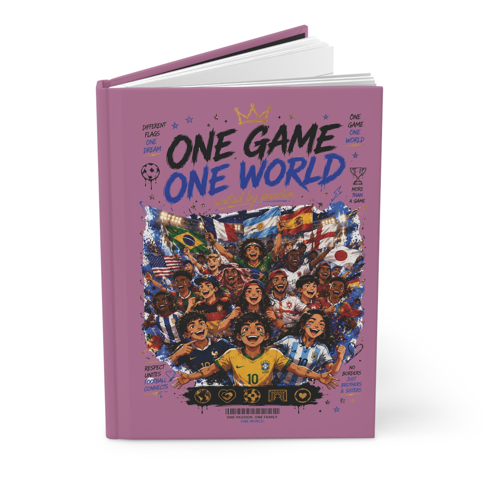 One Game One World Soccer Hardcover Journal — Personalized 10 Jersey Notebook