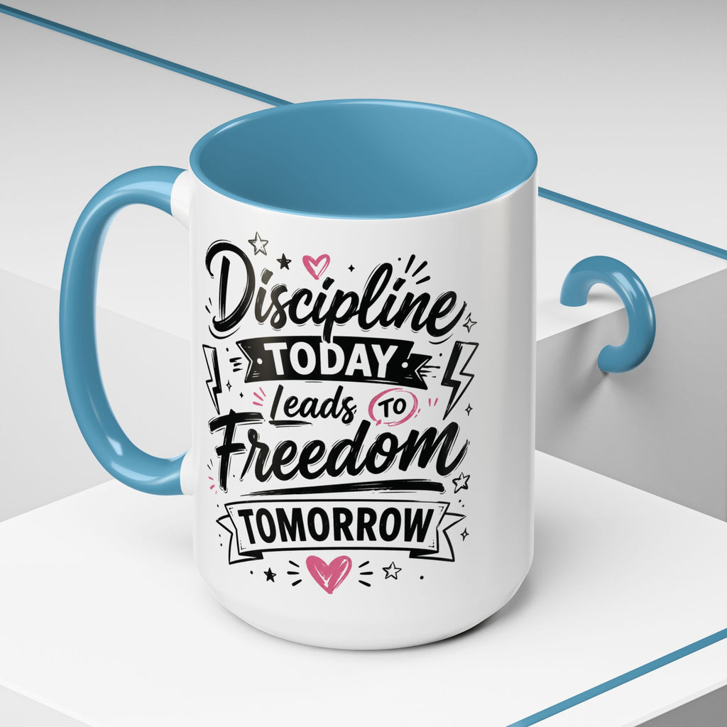 Discipline Today Leads to Freedom Tomorrow Accent Coffee Mug — Motivational Inspirational Quote