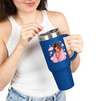 40oz Insulated Travel Mug — Cozy Girl Pink Hoodie Design