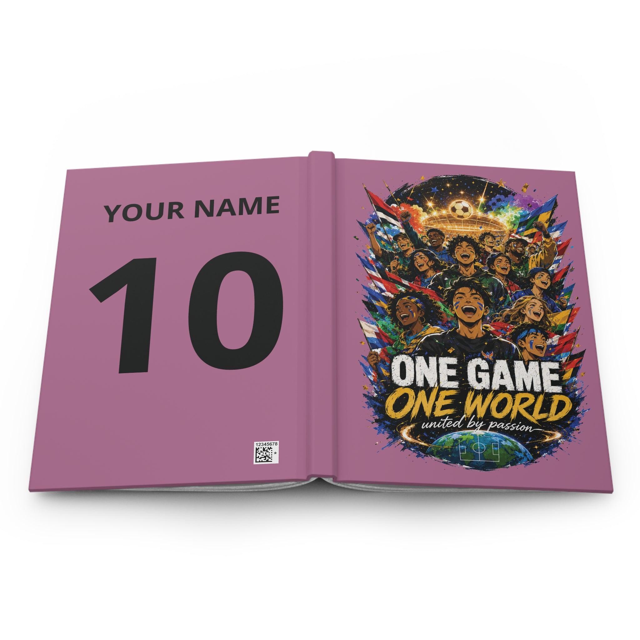 One Game One World Soccer Hardcover Journal — Personalized Number 10 Notebook