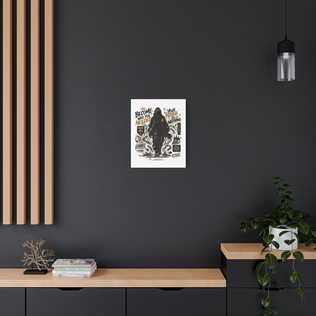 Motivational Street Art Canvas — "Become Who You Needed" Stretched Matte Print