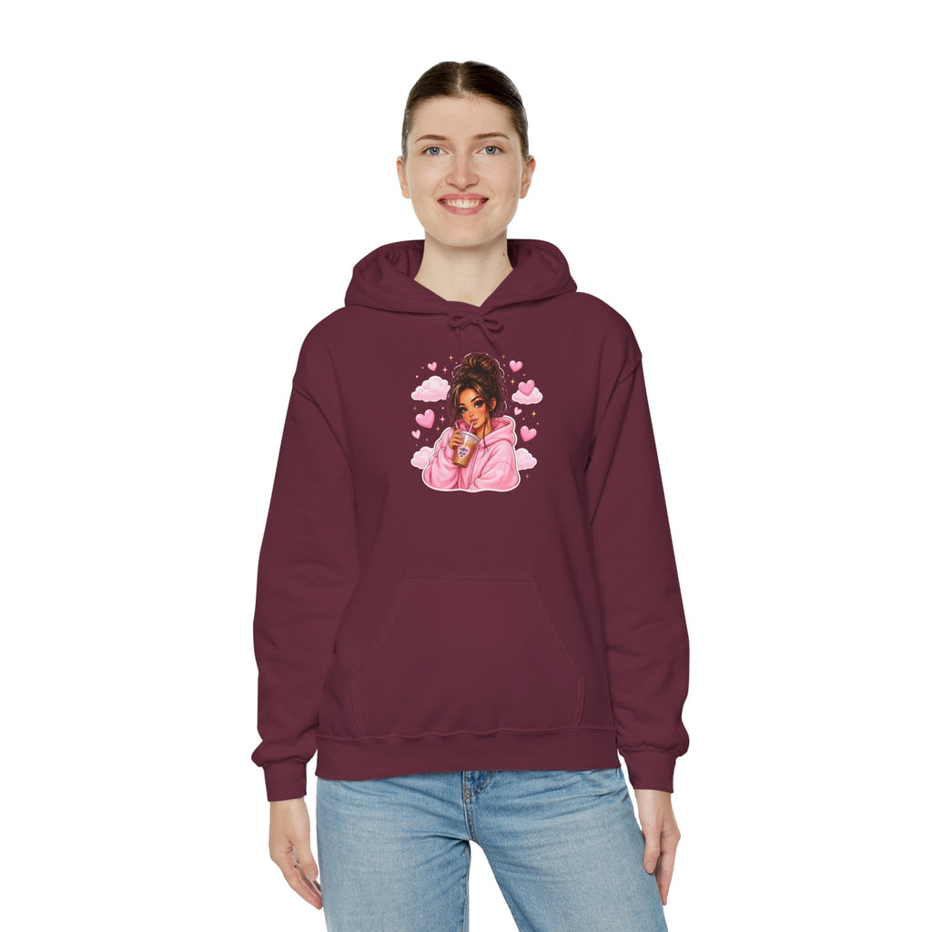 Cute Pink Heart Girl Hoodie — Cozy Graphic Sweatshirt