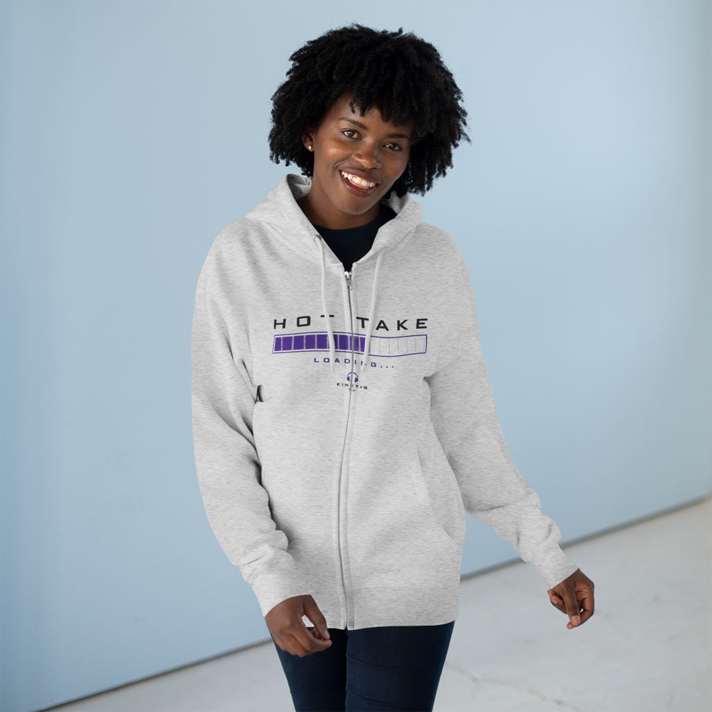 Hot Take Loading Zip Hoodie — "HOT TAKE" Retro Progress Bar Zip Hoodie