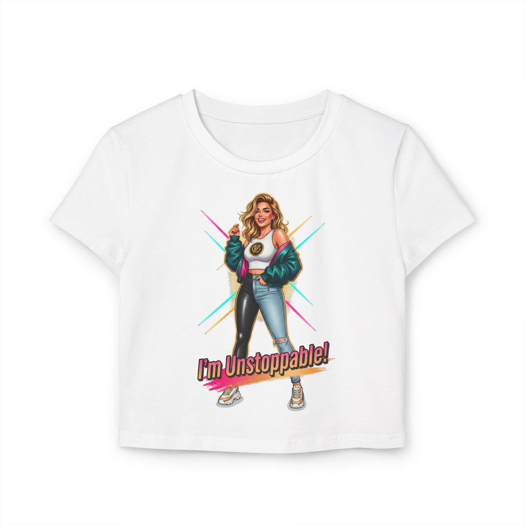 I'm Unstoppable! Women's Baby Tee - Empowering Retro Graphic Crop Top