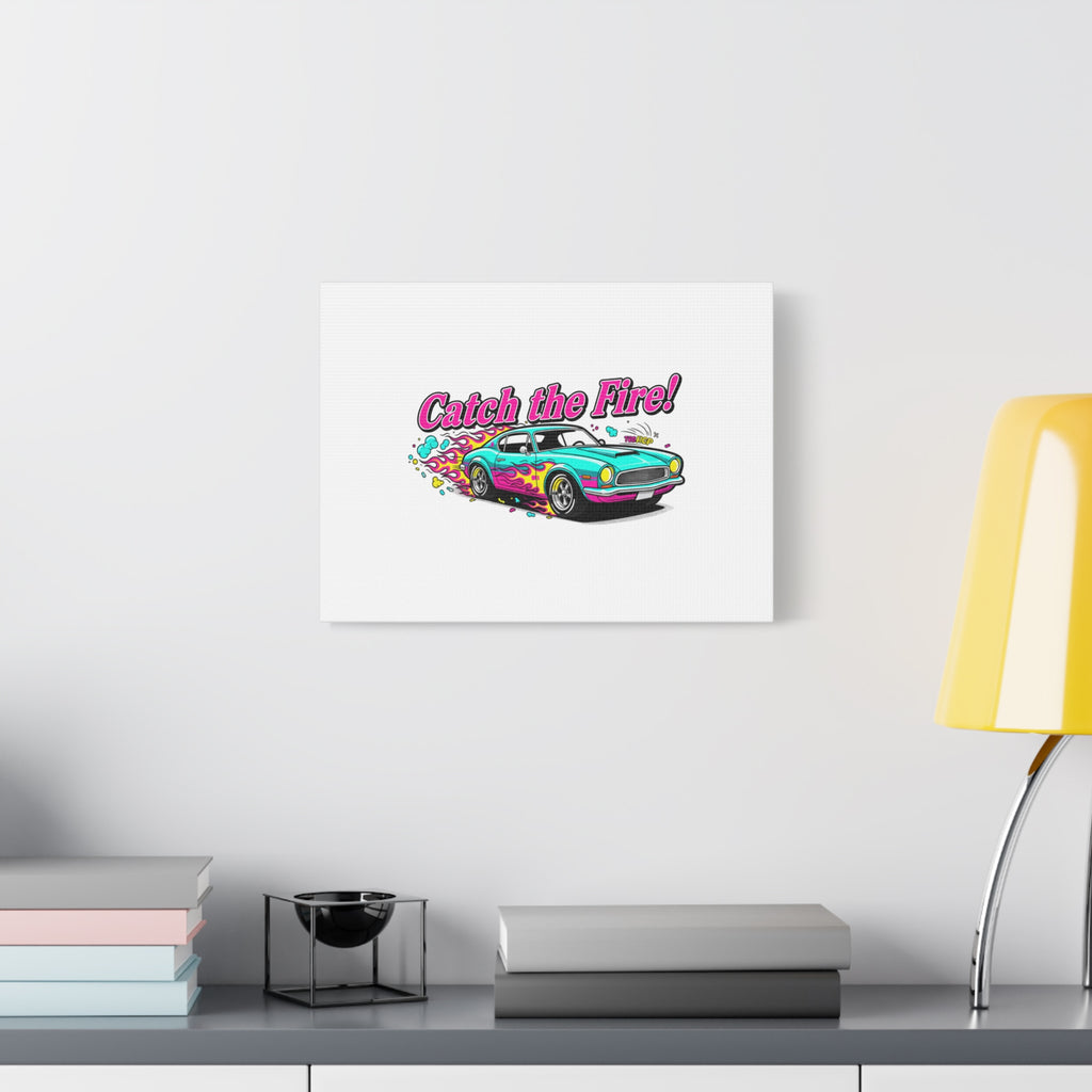 Catch the Fire Retro Car Canvas | Cartoon Racing Flame, Vintage Car Illustration