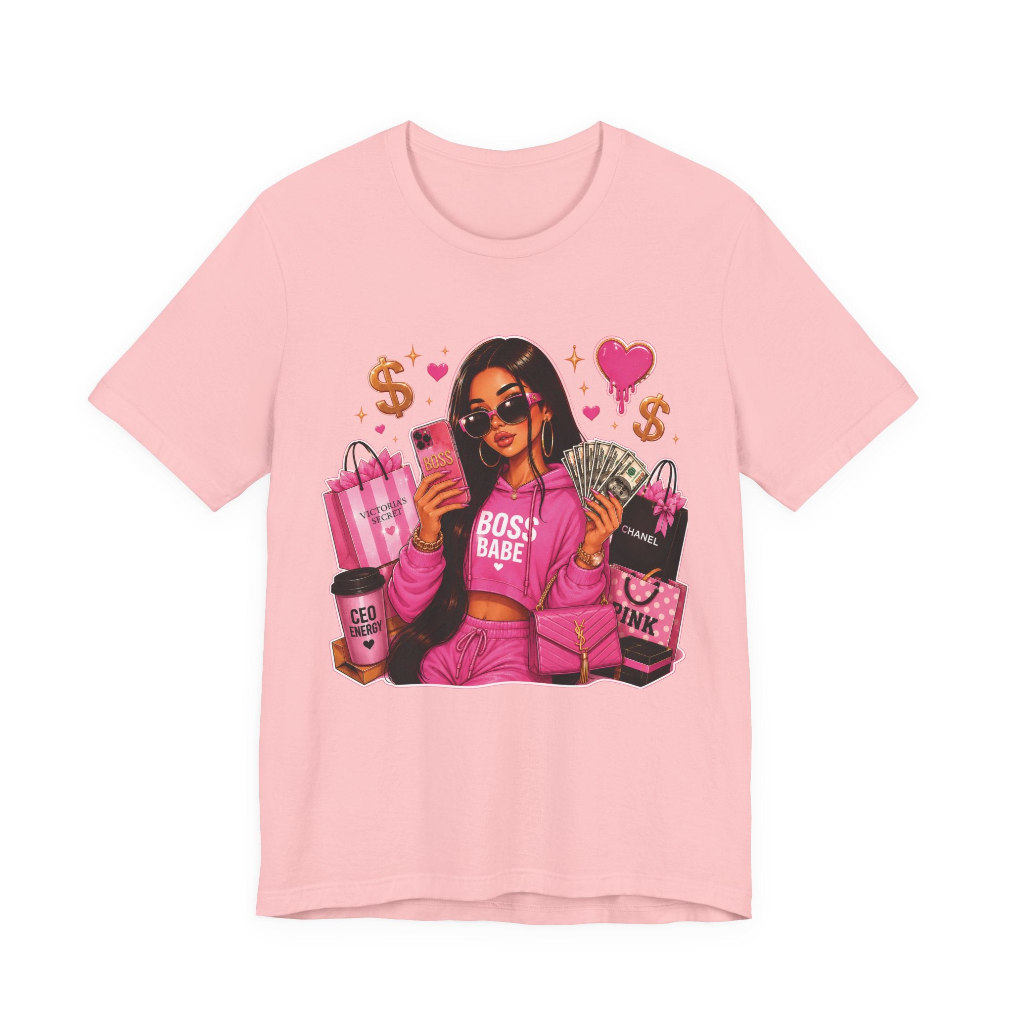 Boss Babe Pink Fashion Tee — Women’s Glam Money & Shopping Graphic Shirt