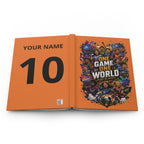 Soccer Journal — "One Game One World" Hardcover Notebook (Custom Name & Number)