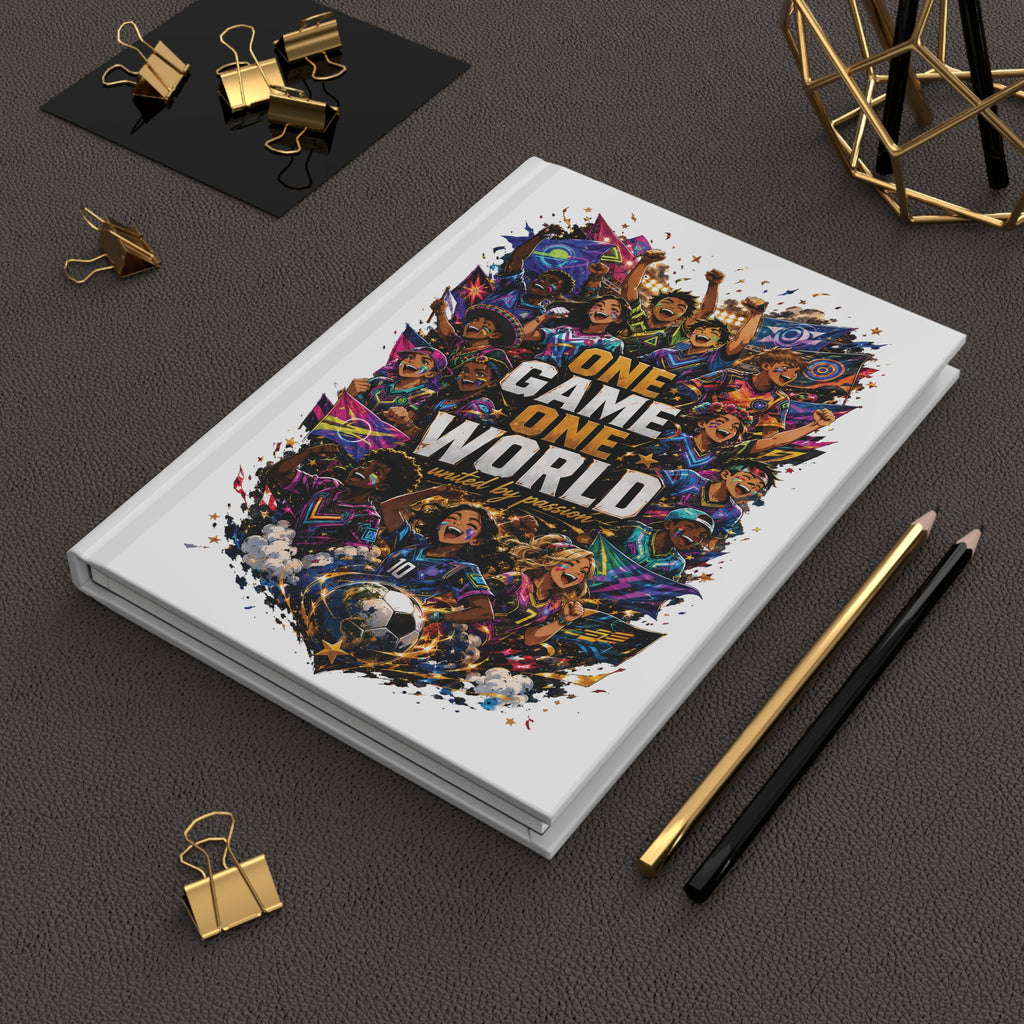 Hardcover Journal — "One Game One World" Soccer Fan Personalized Notebook