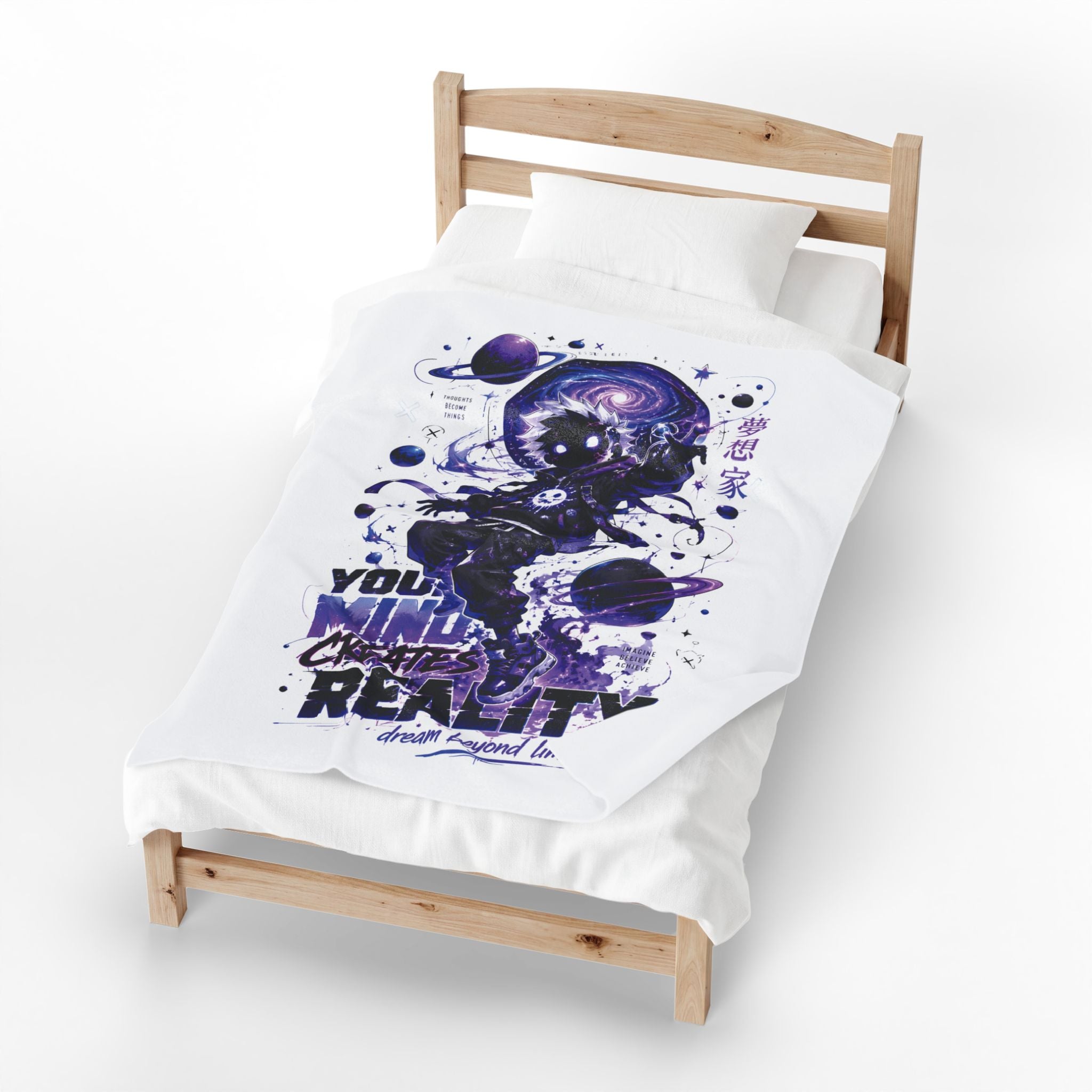 Velveteen Plush Blanket — Cosmic Astronaut 'Your Mind Creates Reality' Soft Throw