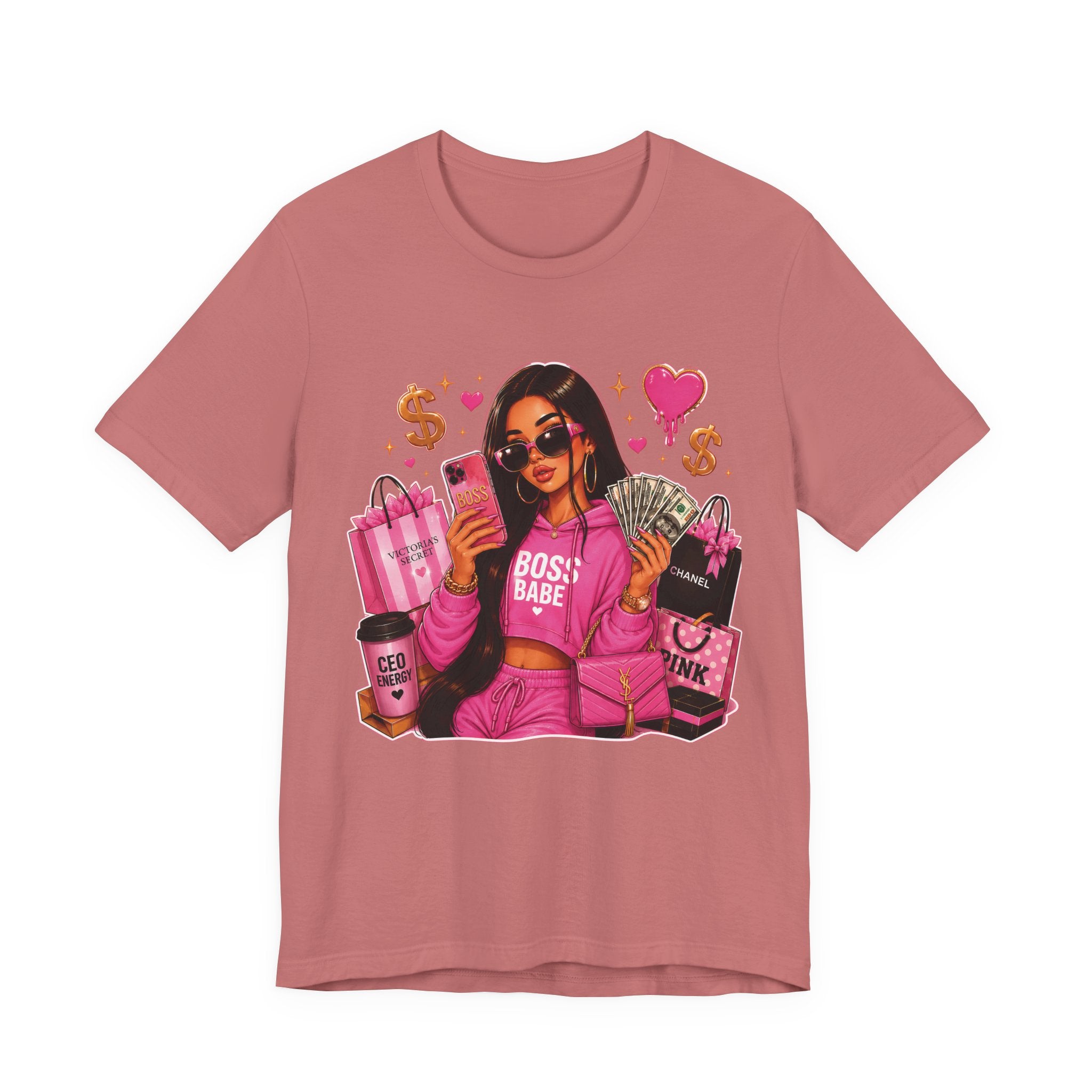 Boss Babe Pink Fashion Tee — Women’s Glam Money & Shopping Graphic Shirt