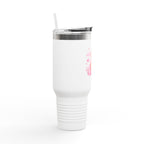40oz Insulated Travel Mug — Cozy Girl Pink Hoodie Design
