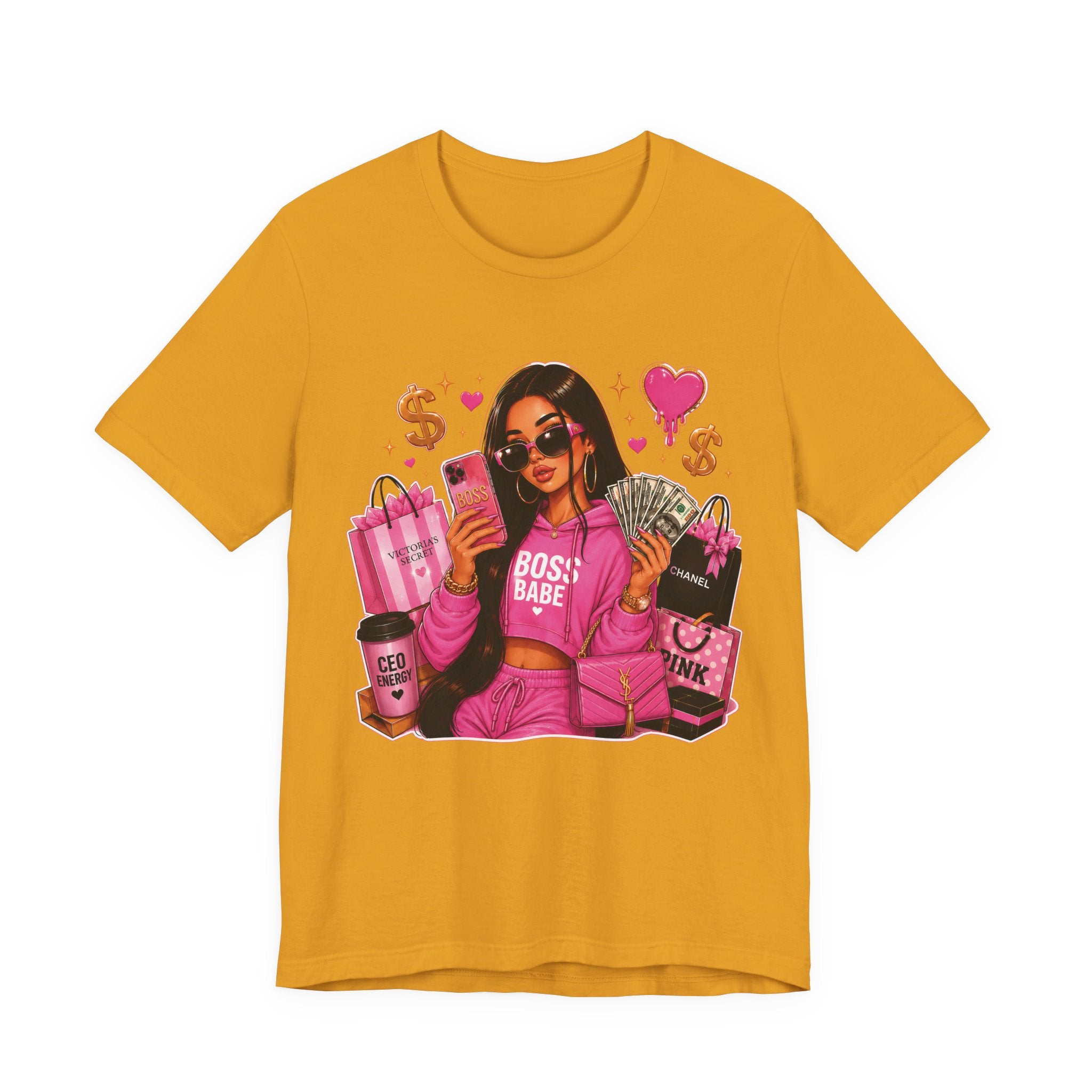 Boss Babe Pink Fashion Tee — Women’s Glam Money & Shopping Graphic Shirt