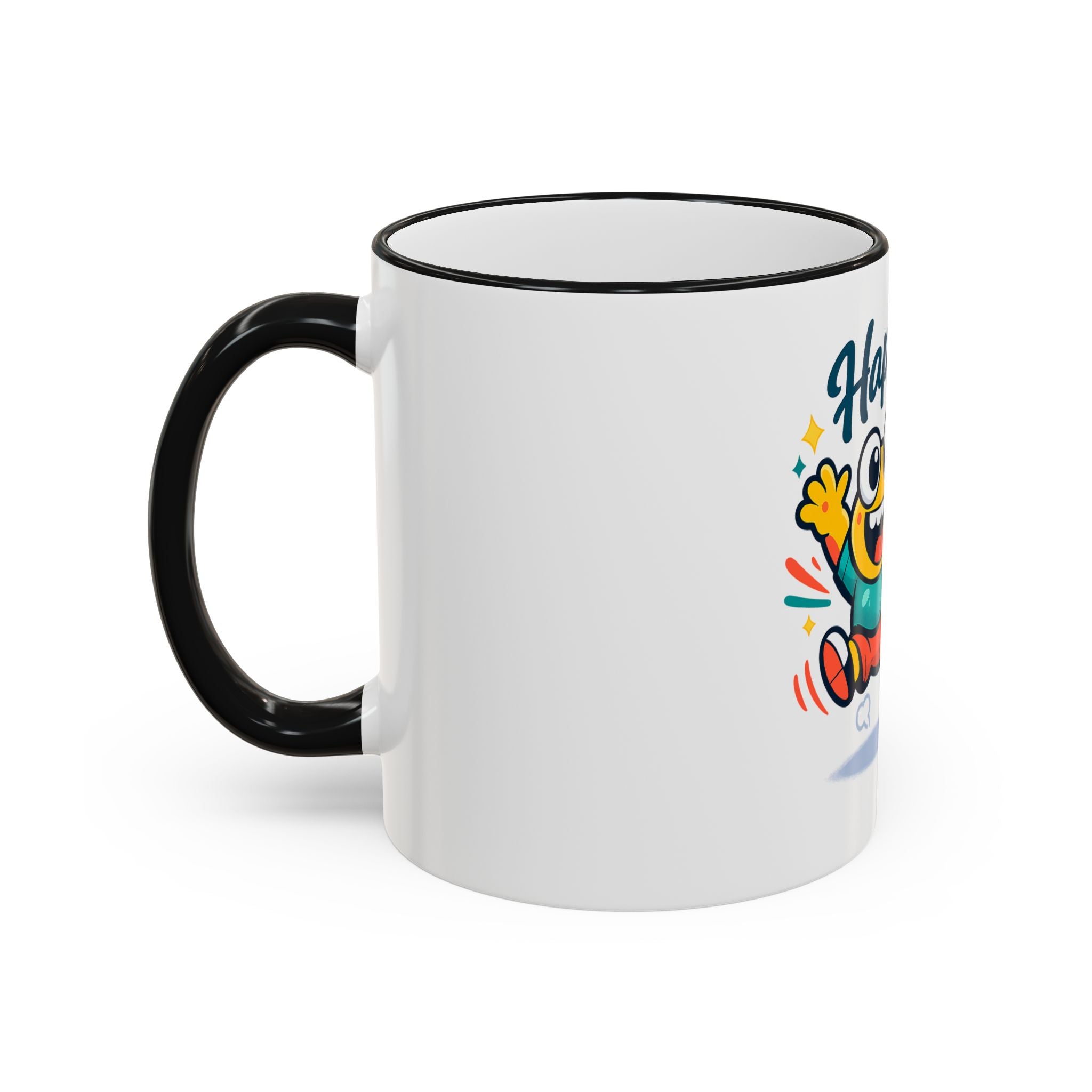 Happy Monster Accent Rim Mug – Cheerful Cute Cartoon Coffee Cup (11oz/15oz)