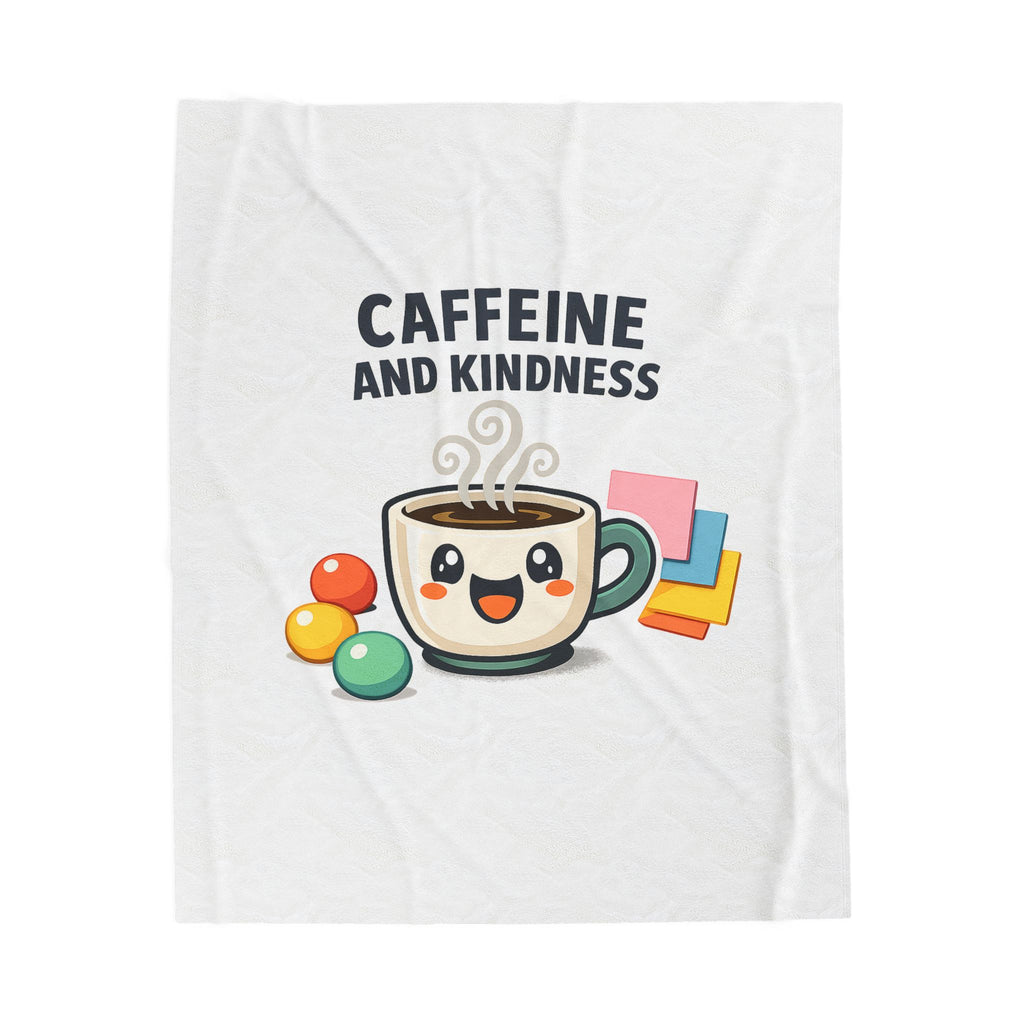 Caffeine and Kindness Velveteen Blanket - Cozy Coffee-Themed Throw