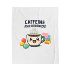 Caffeine and Kindness Velveteen Blanket - Cozy Coffee-Themed Throw