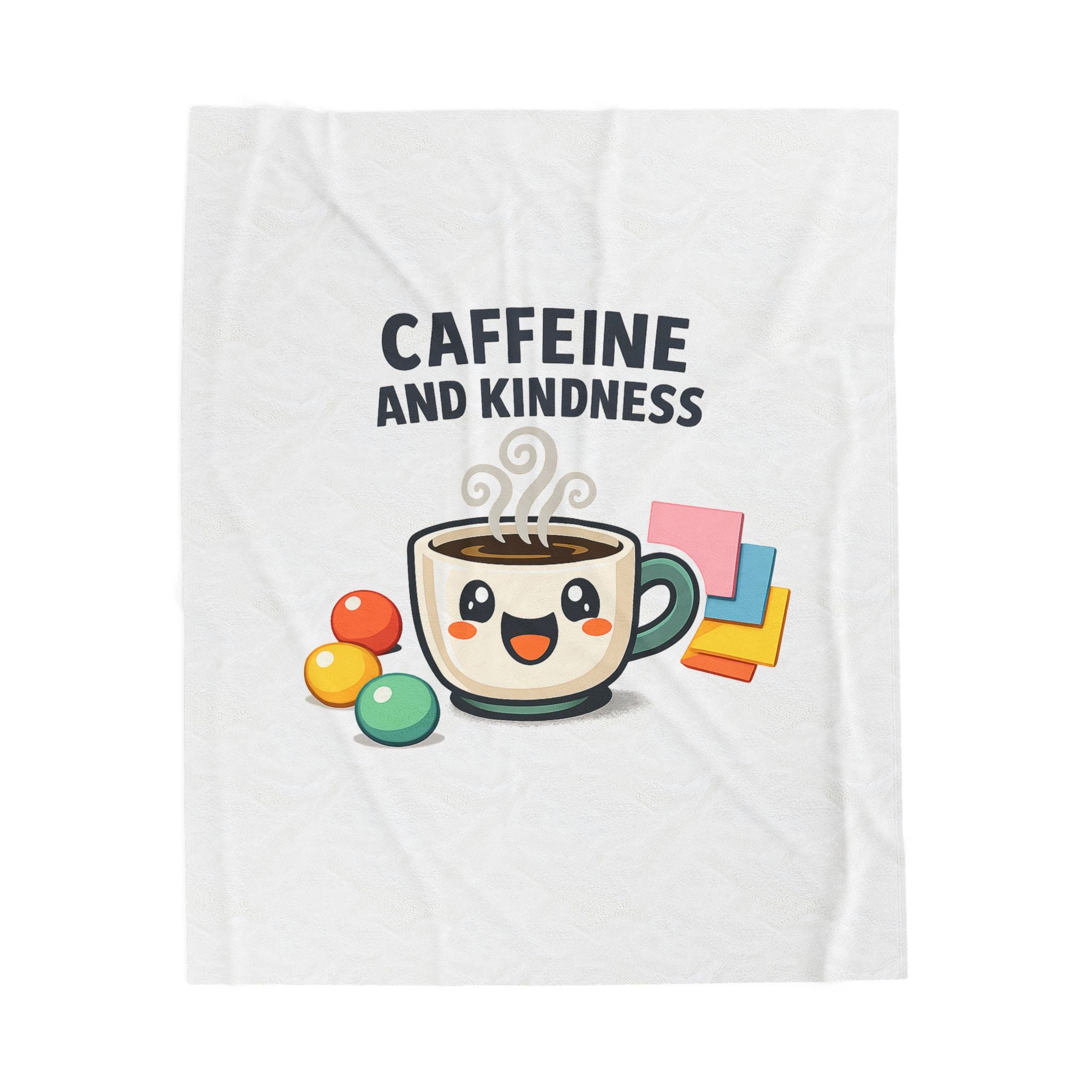 Caffeine and Kindness Velveteen Blanket - Cozy Coffee-Themed Throw