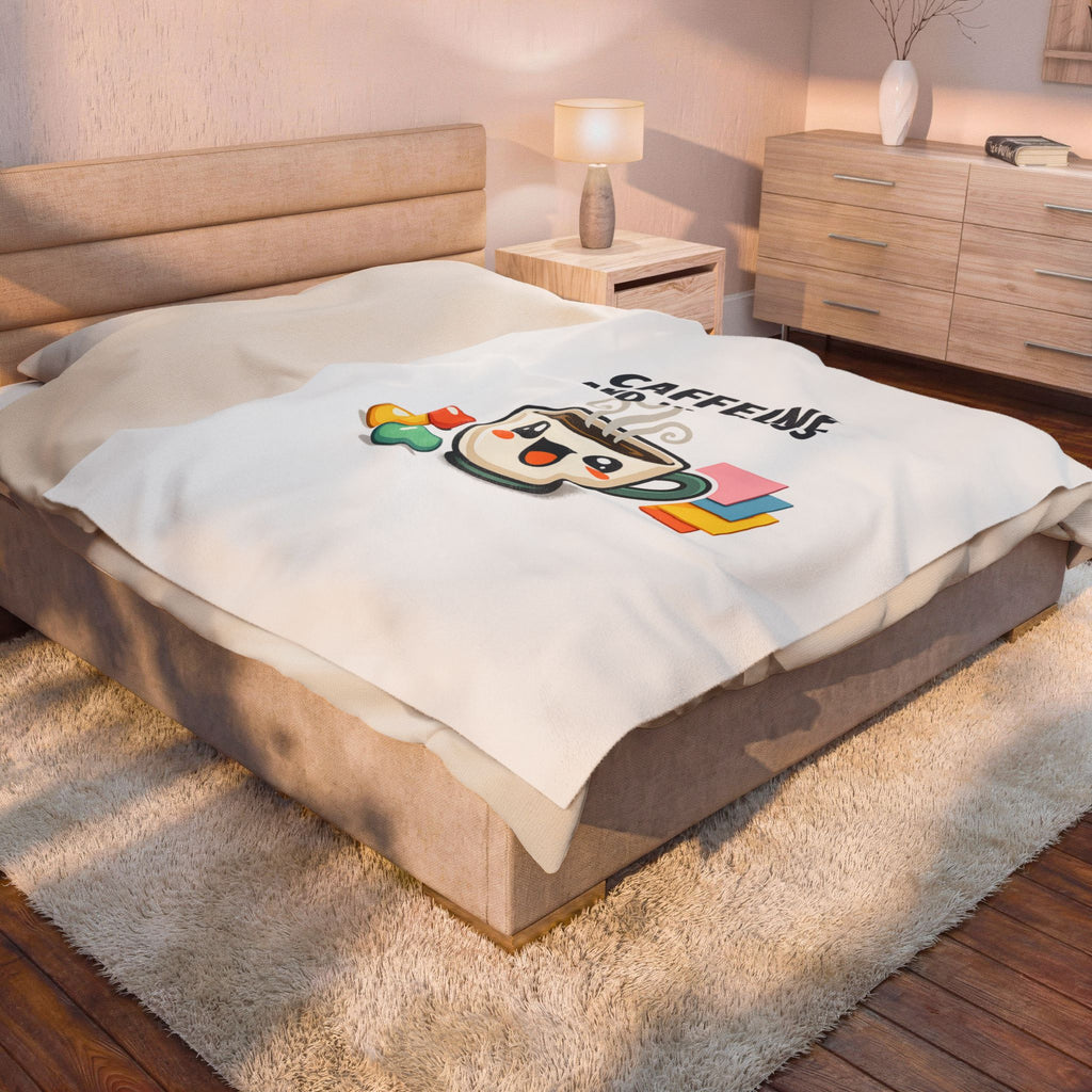 Caffeine and Kindness Velveteen Blanket - Cozy Coffee-Themed Throw