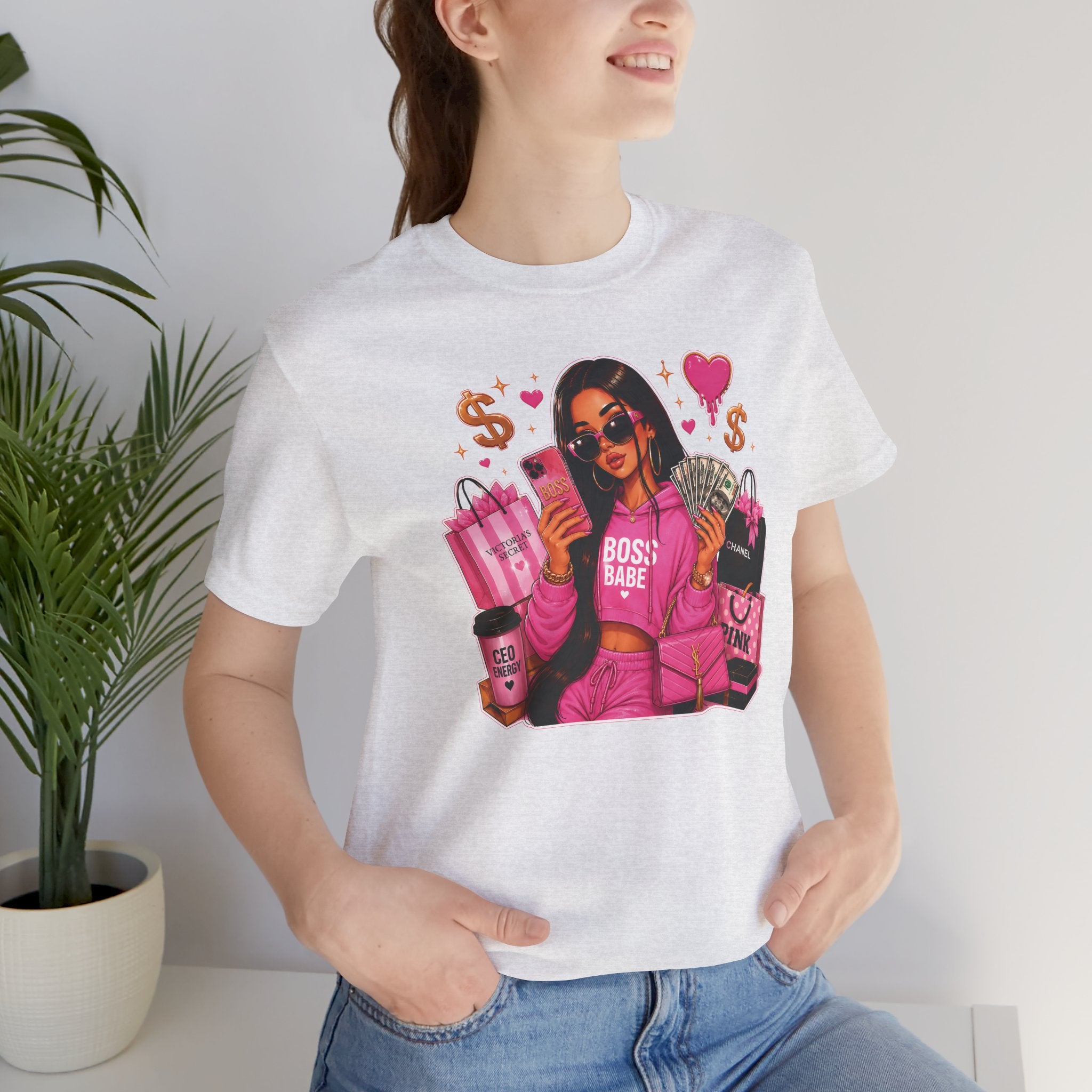 Boss Babe Pink Fashion Tee — Women’s Glam Money & Shopping Graphic Shirt