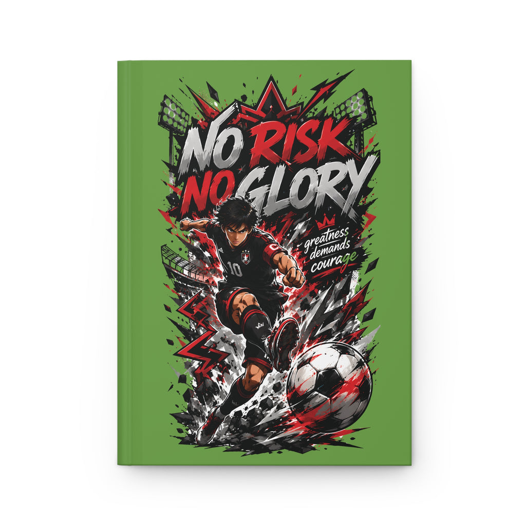 No Risk No Glory Soccer Hardcover Journal — Motivational Football Notebook for Players & Fans