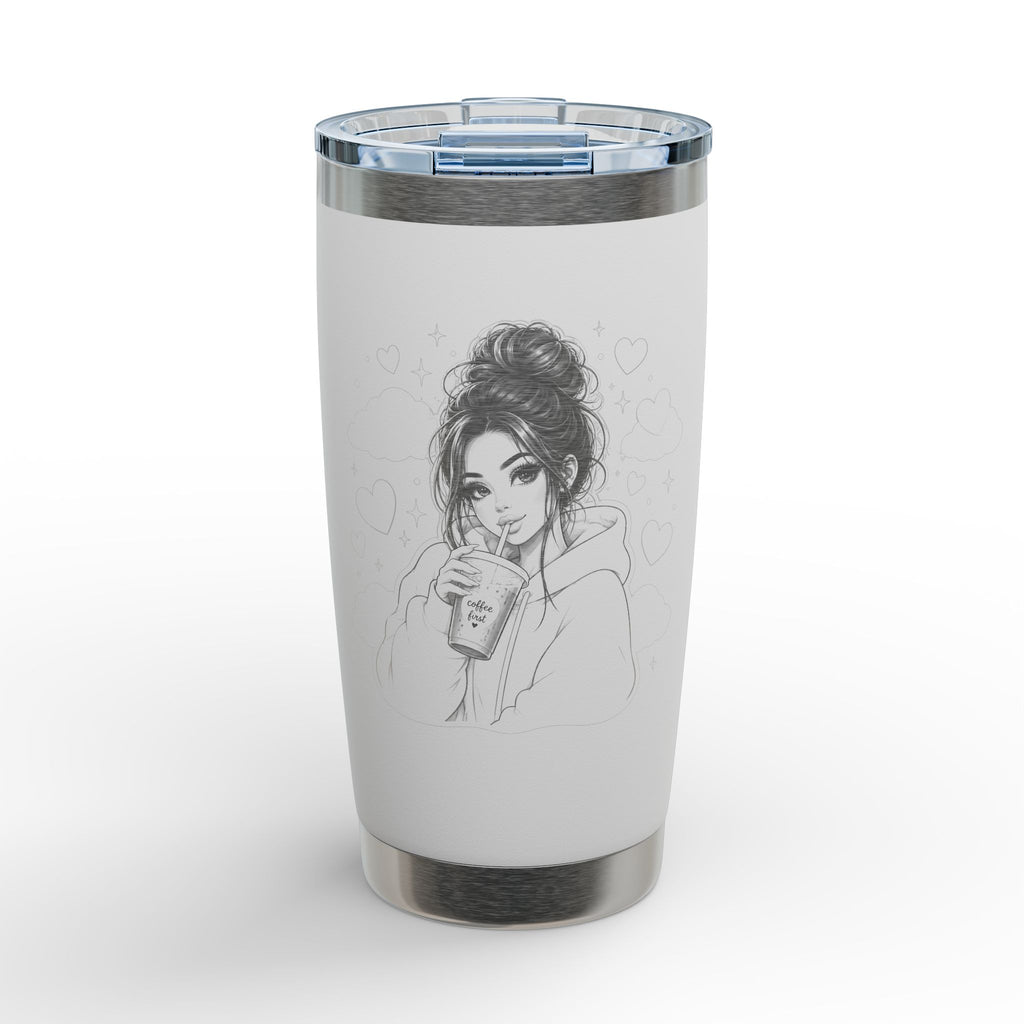20oz Engraved Tumbler — Cute Girl Drinking Coffee Sketch