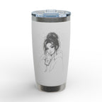 20oz Engraved Tumbler — Cute Girl Drinking Coffee Sketch