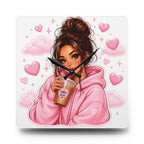 Cozy Pink Hoodie Girl Acrylic Wall Clock