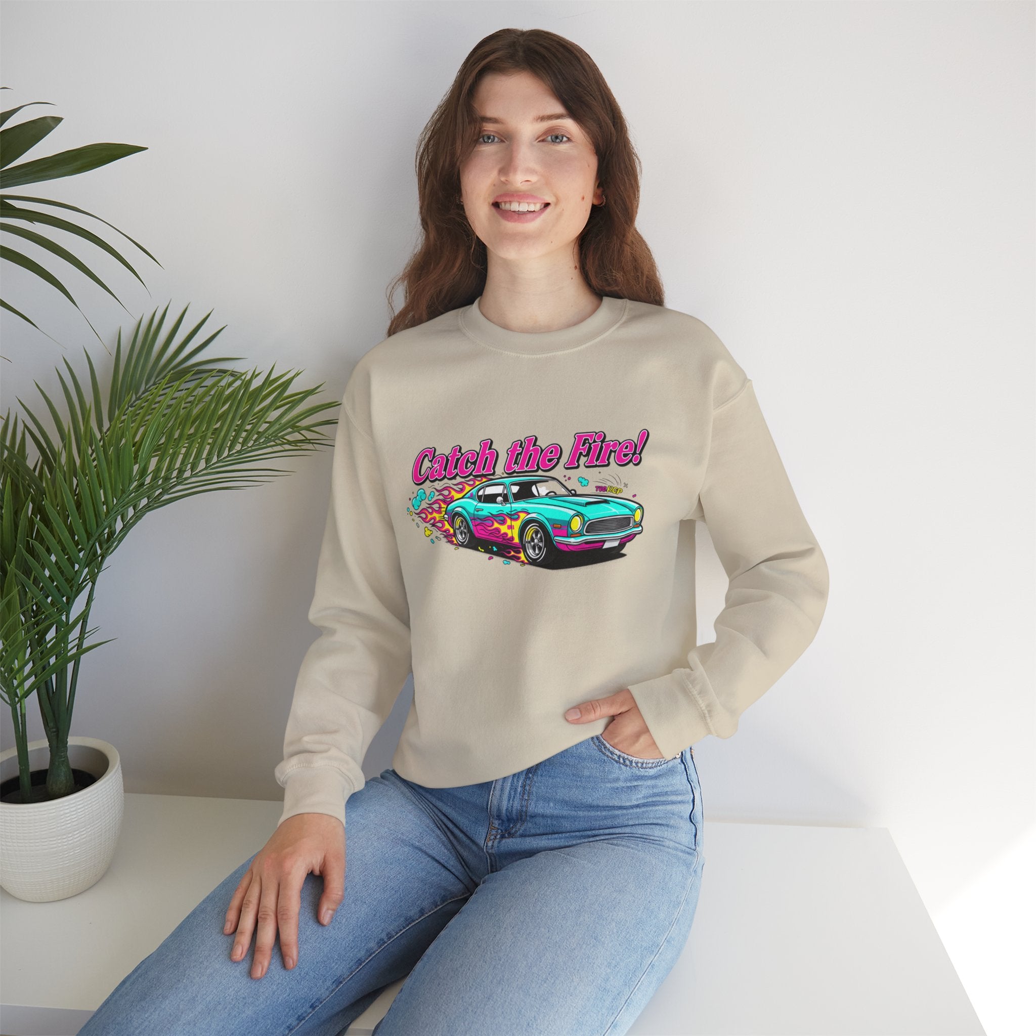 Cartoon Dragster Flames Sweatshirt - Vintage Racing Graphic Crewneck